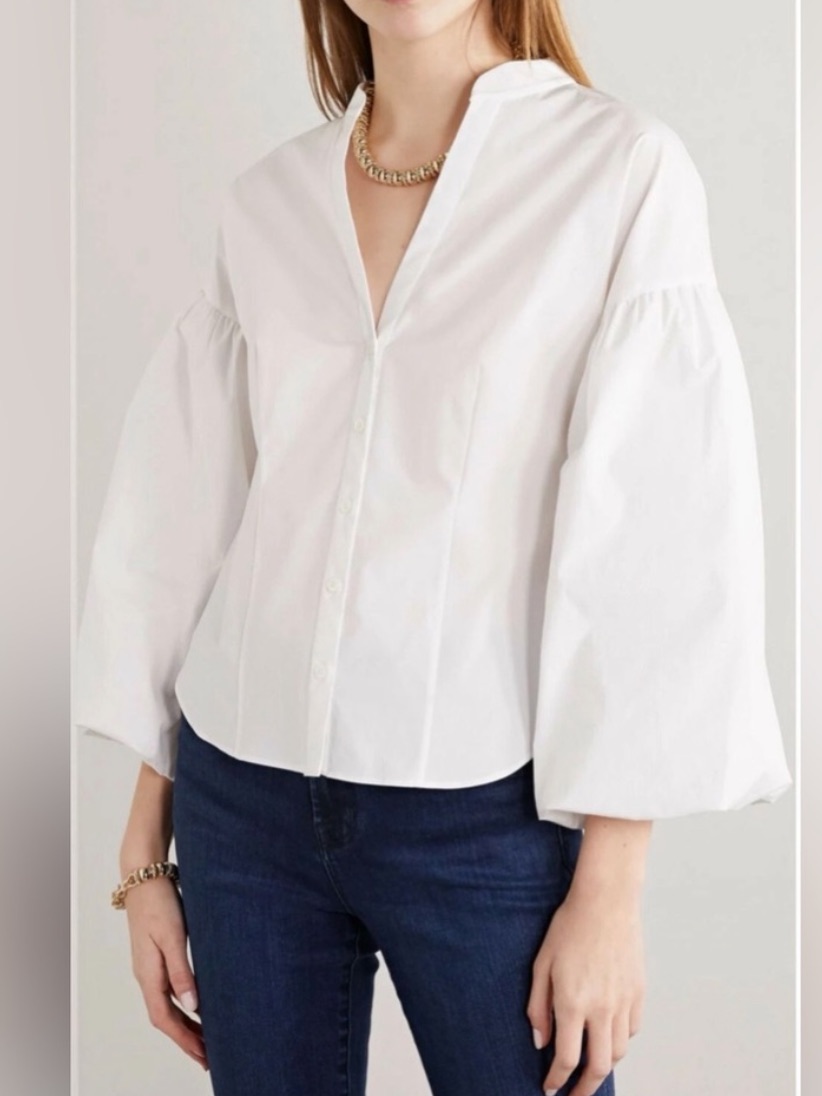Veronica Beard White Puff-Sleeve Button-Down Shirt